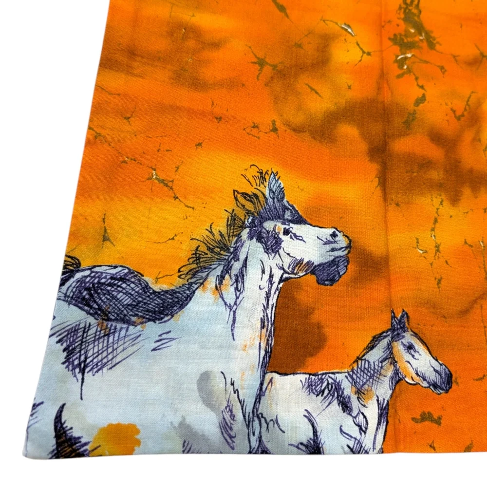 Handmade Vintage Horse Pillowcase Watercolor Print Standard Size Orange Blue